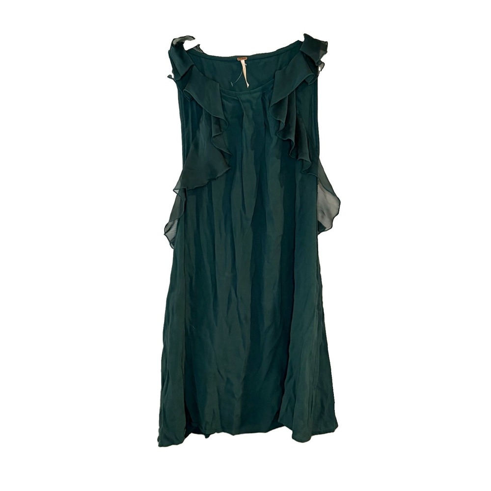 Free People Teal Blue Ruffle Tiered Boho Sleeveless Tank Top Tunic‎ Size 4